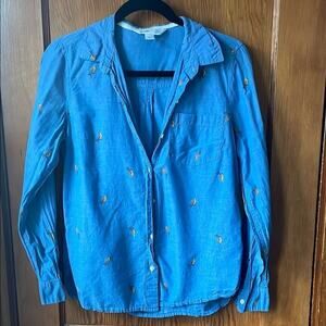 Old Navy “The Classic Shirt” Button-Up Shirt Chambray with Printed Parrots